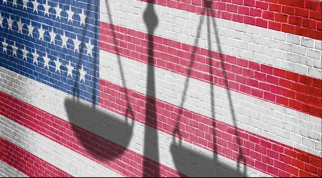 immigration image flag and scales of justice