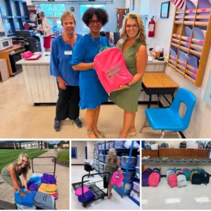 Vice President, Lesley Lopez, delivers the first backpacks to Blue Ridge Elementary School.